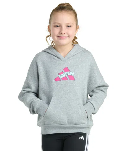 ADIDAS ORIGINALS BIG GIRLS LONG-SLEEVE HEATHER MULTI GRAPHIC FLEECE PULLOVER HOODIE