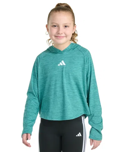 Adidas Originals Kids' Big Girls Long-sleeve Hooded Melange Top In Green