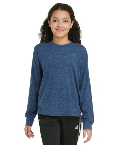 Adidas Originals Kids' Big Girls Long-sleeve Melange Training T-shirt In Blue Navy,melange