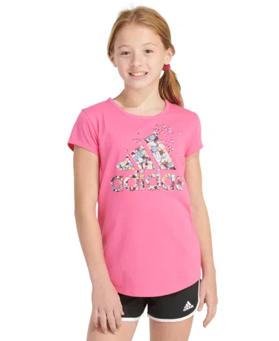 Adidas Originals Kids' Big Girls Short-sleeve Cotton Essential Logo Graphic T-shirt In Pulse Magenta