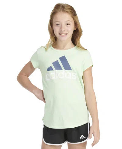 Adidas Originals Kids' Big Girls Short-sleeve Cotton Essential Logo Graphic T-shirt In Semi Green Spark