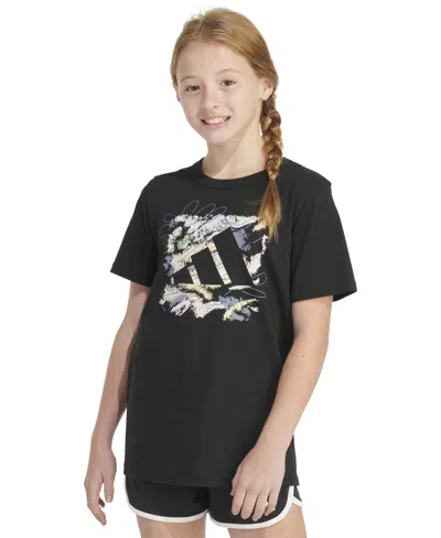 Adidas Originals Kids' Big Girls Short-sleeve Cotton Logo Graphic T-shirt In Black