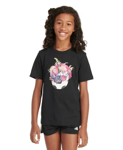 Adidas Originals Kids' Big Girls Short-sleeve Cotton Logo Graphic T-shirt In Black W Multi
