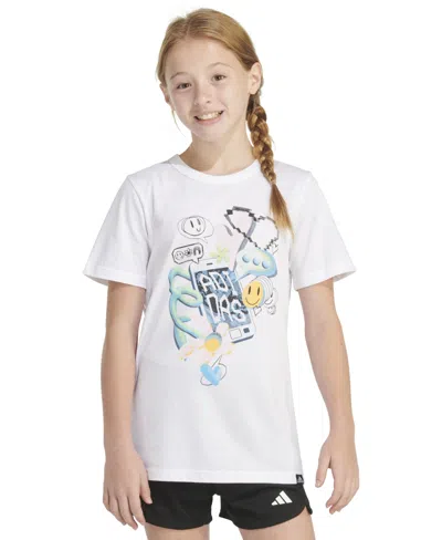 Adidas Originals Kids' Big Girls Short-sleeve Cotton Logo Graphic T-shirt In White W Multi