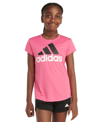 Adidas Originals Kids' Big Girls Short-sleeve Essential Logo Graphic T-shirt In Pulse Magenta