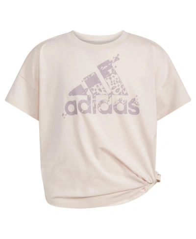 Adidas Originals Kids' Big Girls Short Sleeve Loose Fit Tie Front T-shirt In Putty Mauve