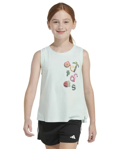 Adidas Originals Kids' Big Girls Sleeveless Cotton Logo Graphic T-shirt In Halo Mint