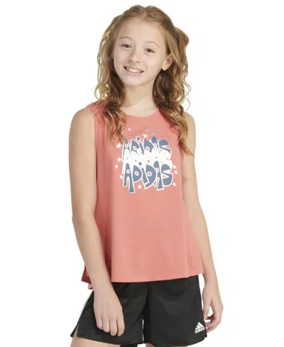 Adidas Originals Kids' Big Girls Sleeveless Cotton Logo Graphic T-shirt In Preloved Scarlet
