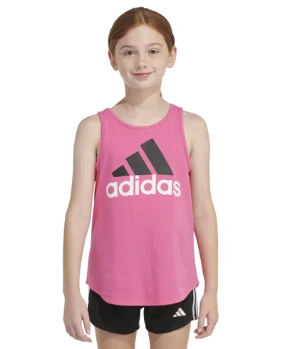 Adidas Originals Kids' Big Girls Sleeveless Curved-hem Cotton Logo Tankâ Top In Pulse Magenta