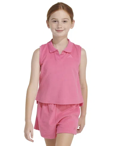 Adidas Originals Kids' Big Girls Sleeveless Terry Cloth Polo Tank Top In Pulse Magenta