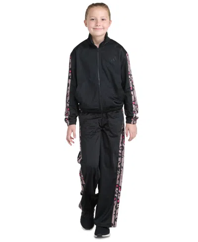 Adidas Originals Kids' Big Girls Tricot Long-sleeve Full-zip Jacket & Wide-leg Pants, 2 Piece Set In Black