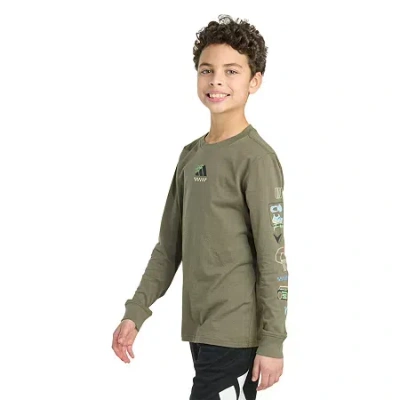 Adidas Originals Big Kid Boys Crew Neck Long Sleeve Regular Fit Graphic T-shirt In Green