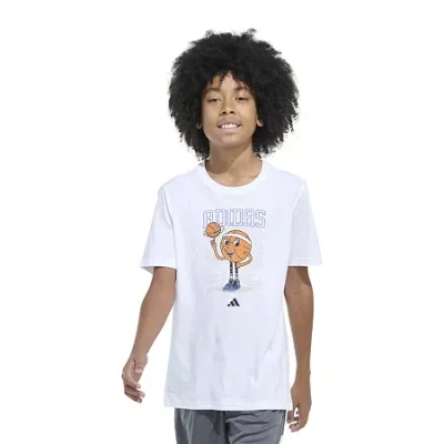 Adidas Originals Big Kid Boys Crew Neck Short Sleeve Regular Fit Graphic T-shirt In White