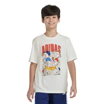 Adidas Originals Big Kid Boys Crew Neck Short Sleeve Regular Fit Graphic T-shirt In White