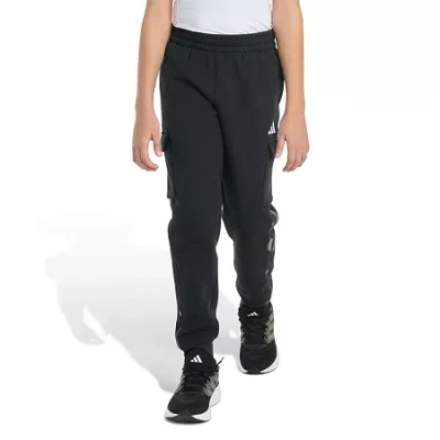 Adidas Originals Big Kid Boys Drawstring Waist Cuffed Mid Rise Regular Fit Fleece Jogger Pant In Black