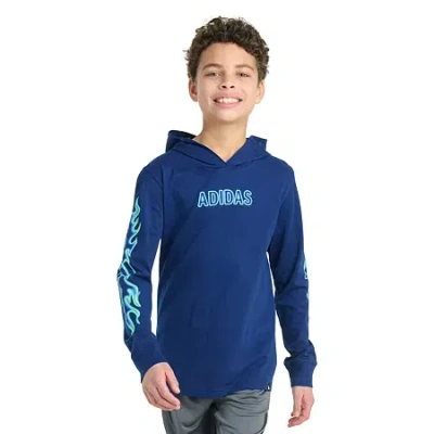 Adidas Originals Big Kid Boys Hooded Long Sleeve Regular Fit Graphic T-shirt In Blue