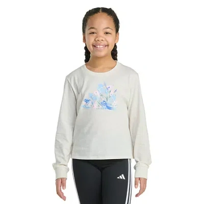 Adidas Originals Big Kid Girls Crew Neck Long Sleeve Graphic T-shirt In White