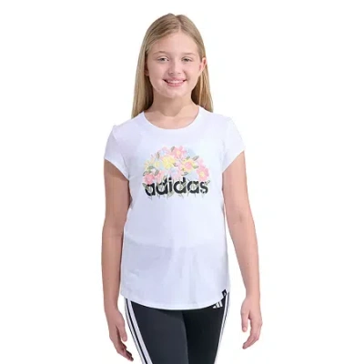 Adidas Originals Big Kid Girls Crew Neck Short Sleeve Regular Fit Graphic T-shirt In White