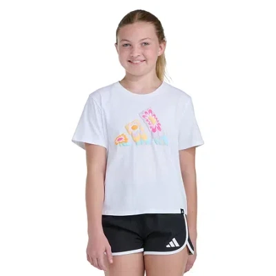 Adidas Originals Big Kid Girls Crew Neck Short Sleeve Regular Fit Graphic T-shirt In White