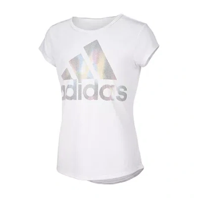 Adidas Originals Big Kid Girls Round Neck Short Sleeve Classic Fit Graphic T-shirt In White