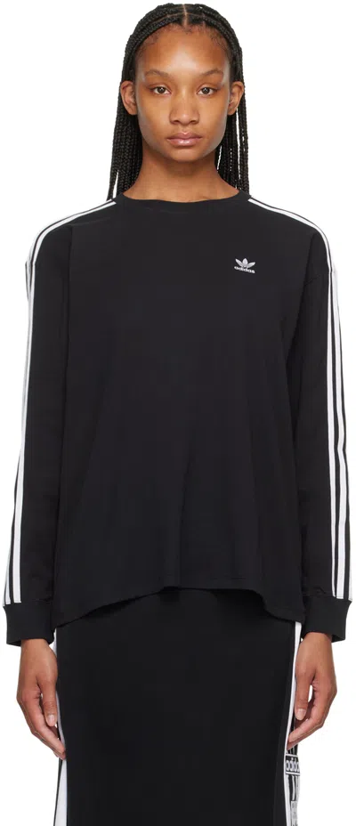 Adidas Originals 三条纹弹性棉t恤 In Black