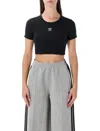 Adidas Originals Black Essentials Ribbed Cropped T-shirt In Black