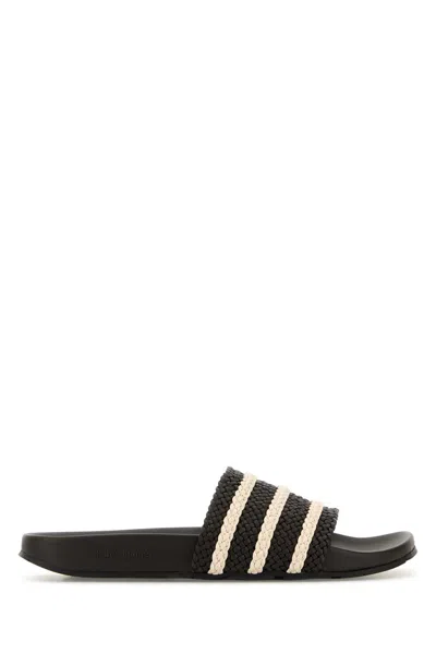 Adidas Originals Black Leather Wales Bonner X Adidas Adilette Slippers In Brown