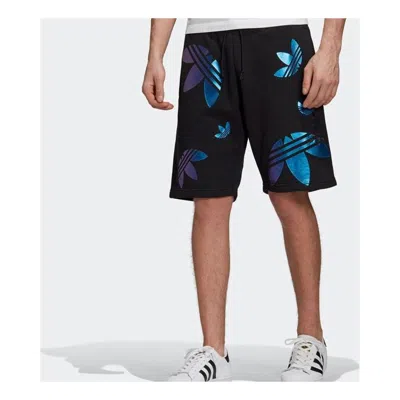 Adidas Originals Blue Logo Printing Casual Shorts Black In Gold