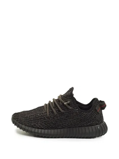 Pre-owned Adidas Originals Boost 350 Knitted Sneakers In Black
