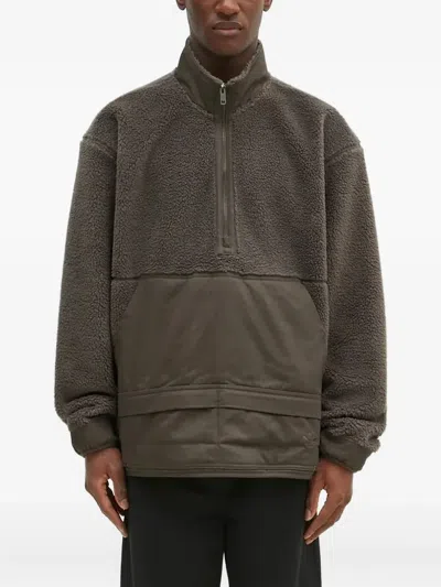 Adidas Originals Borg-panelled Half-zip Sweatshirt In Green