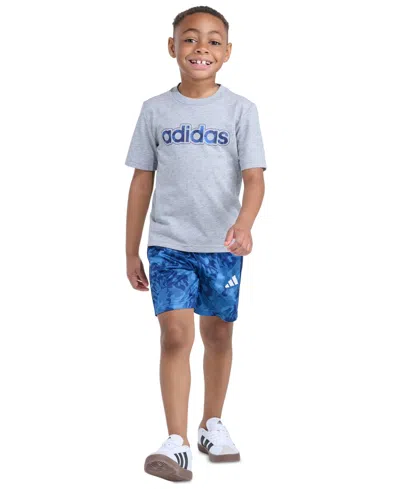 Adidas Originals Kids' Boys' 2t-6 Short-sleeve T-shirt And Camo Printed Shorts, 2-piece Set In Gray