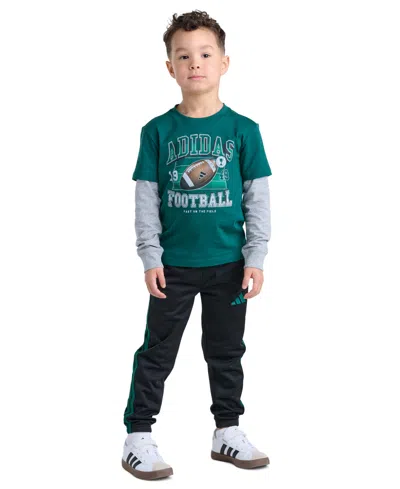 Adidas Originals Kids' Boys' 2t-7 Cotton Layered Long-sleeve T-shirt And Pants, 2-piece Set In Blue