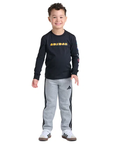 Adidas Originals Kids' Boys' 2t-7 Long-sleeve Pullover T-shirt And Pants, 2-piece Set In Gray