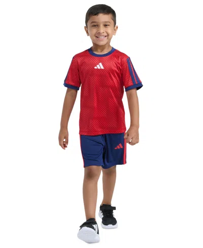Adidas Originals Kids' Boys' 2t-7 Printed T-shirt And Shorts, 2-piece Set In Red
