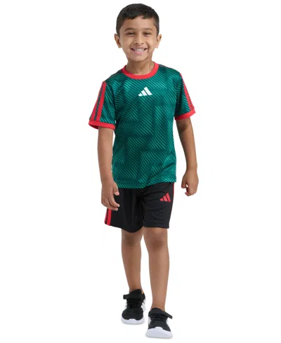 Adidas Originals Kids' Boys' 2t-7 Printed T-shirt And Shorts, 2-piece Set In Green