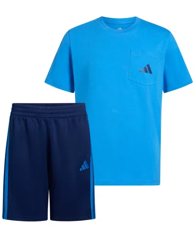 Adidas Originals Kids' Boys' 8-16 Short-sleeve T-shirt And Shorts, 2-piece Set In Blue