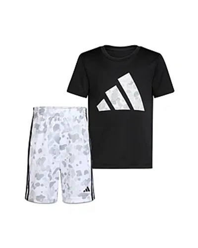 Adidas Originals Boys' Graphic Tee & Printed 3-stripes Shorts Set - Little Kid In Black