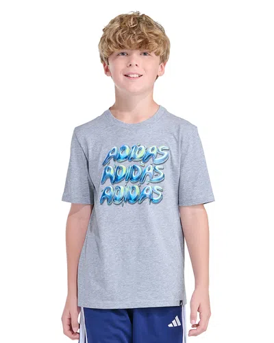 Adidas Originals Boys' Short Sleeved Chrome Lineage Stack Tee - Big Kid In Gray