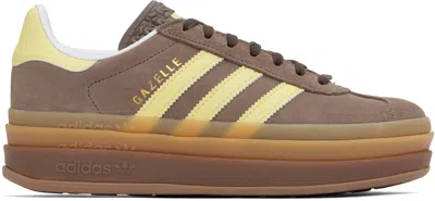 ADIDAS ORIGINALS BROWN & YELLOW GAZELLE BOLD SNEAKERS