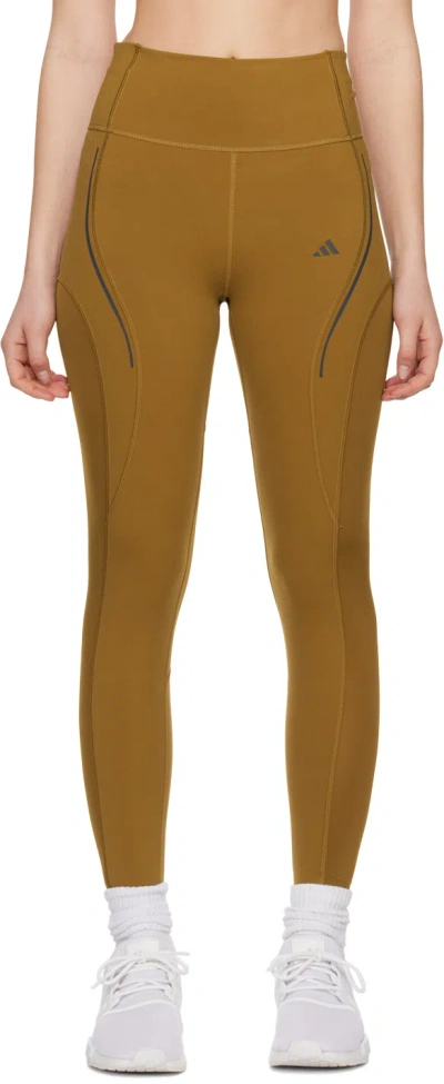 Adidas Originals Brown Printed Leggings In Bronze Strata