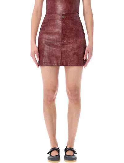 Adidas Originals Mini Skirt Eco Leather Crocco Emb In Burgundy