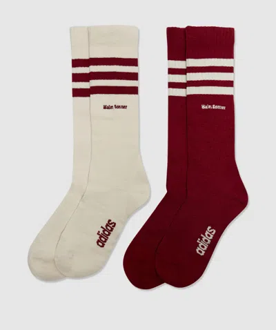Adidas Originals By Wales Bonner 3 Stripe Sock In Wonder White/collegiate Burgundy