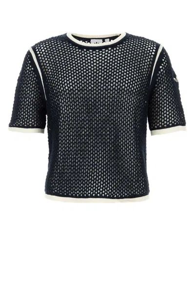 Adidas Originals By Wales Bonner Navy Blue Crochet Wales Bonner X Adidas T-shirt In Black