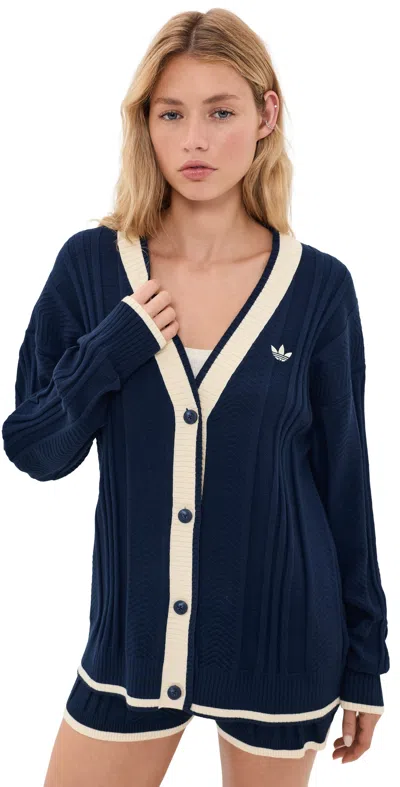 Adidas Originals Cable Knit Cardigan Night Indigo In Blue