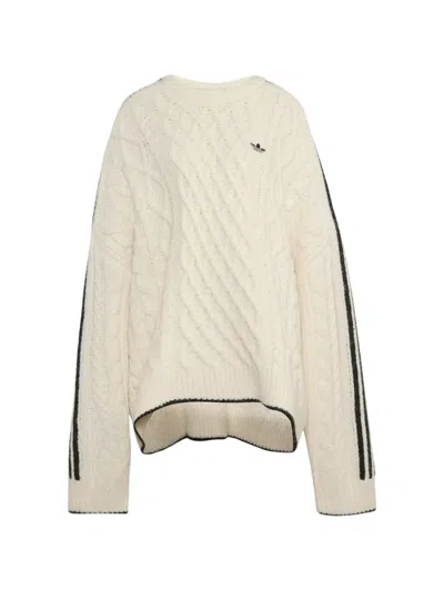 Adidas Originals Cable-knit Side-stripe Sweater In Neutral