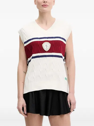 Adidas Originals Cable-knit Striped Knitted Sweater In White