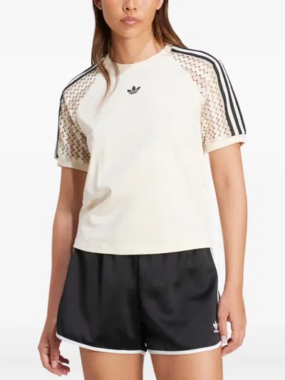 Adidas Originals Cali 3-stripe Mesh-insert T-shirt In White