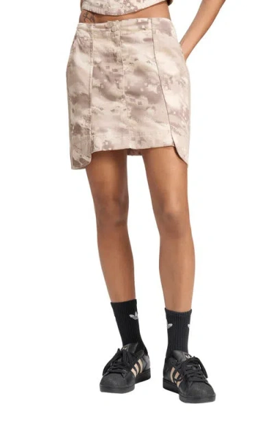 Adidas Originals Camo Cargo Miniskirt In Neutral