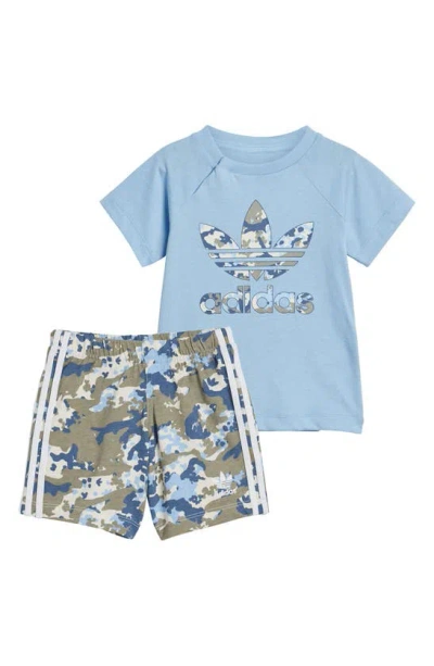 Adidas Originals Babies' Camo Graphic T-shirt & Shorts Set In Clear Sky