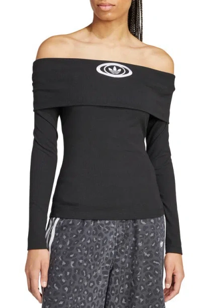 Adidas Originals Campus 2000 Off The Shoulder Top In Black